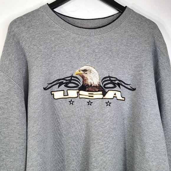 VTG Croft & Barrow Gray USA Bald Eagle Big Patch Pullover Sweater - Picture 5 of 8
